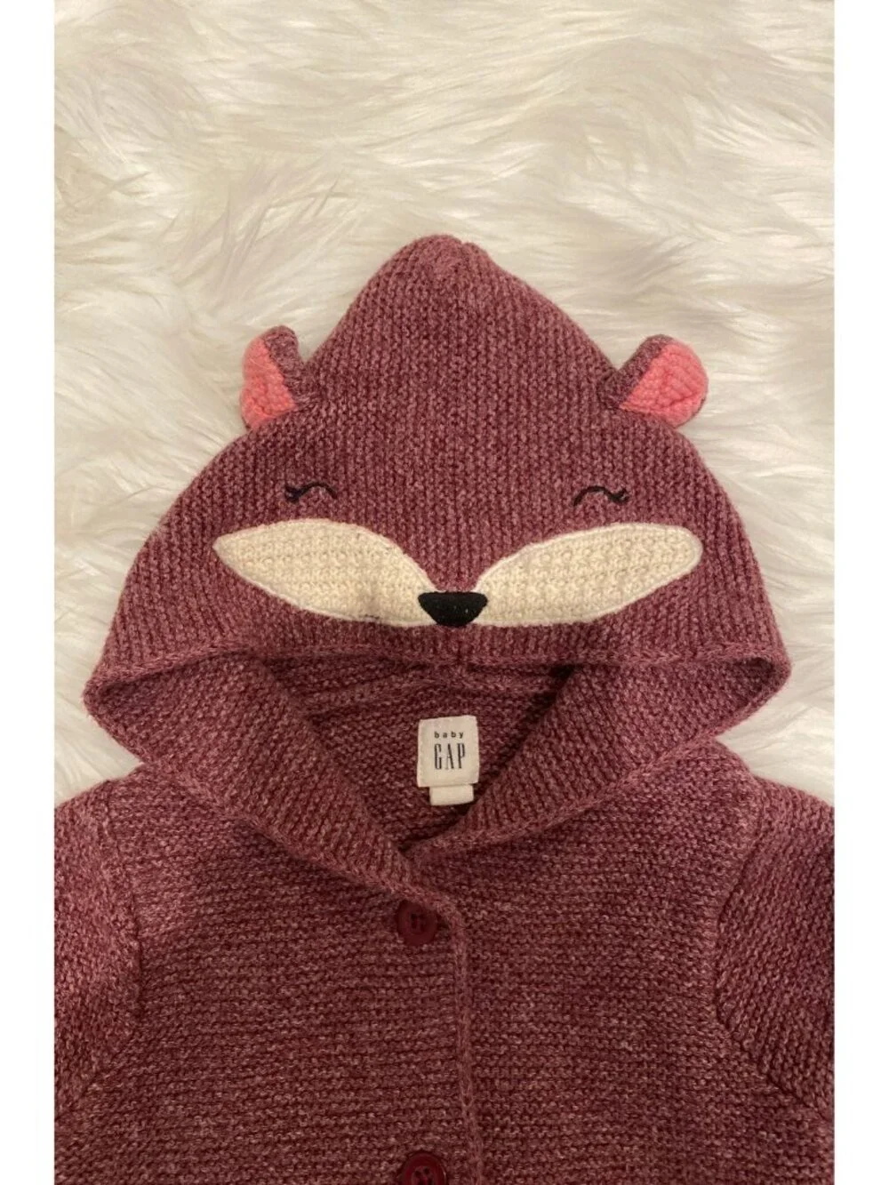 Gap baby Girl's Animal Hooded Cardigan Cotton Buttoned Sweater, Size 6-12 mos.